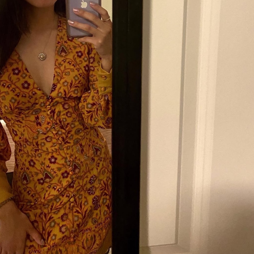 Urban Outfitters Michelle Paisley long sleeve orange mini dress bell sleeves